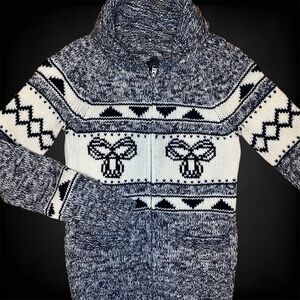 TNA Grey Lambswool Zip Up Sweater